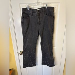 Madewell Black Flare Jeans with Silver Embroidered Detail